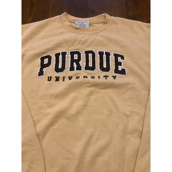 Purdue Boilermakers Sweatshirt Mens XL Gold LS Crew Neck Embroidered Spell out - Picture 2 of 9